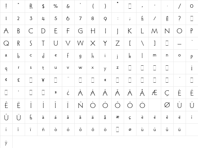 Wade Sans Light LET Plain  glyph index