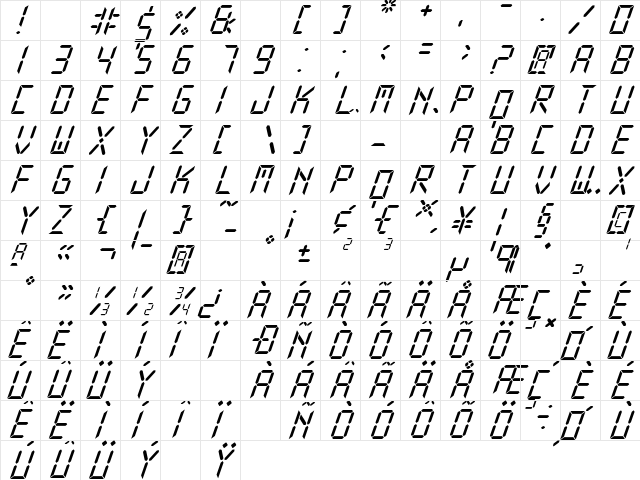 New X Digital tfb Italic  glyph index