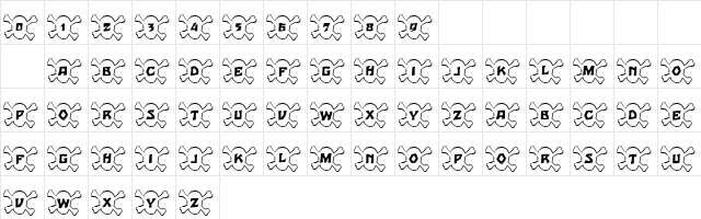 101! Skull &BoneZ Regular  glyph index