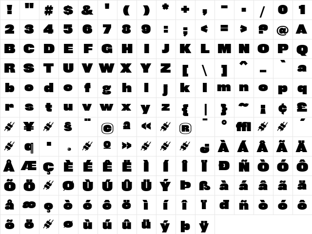 Rhode Regular  glyph index