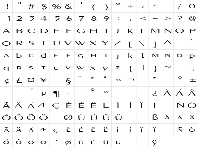 Custard Pie 14 Regular  glyph index