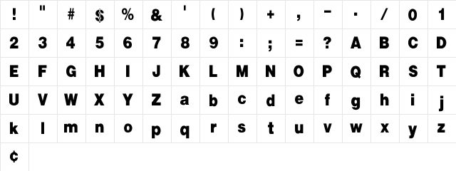 UltraBlack Th Regular  glyph index