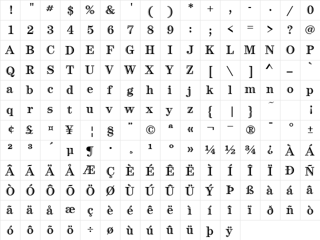 Century Hand ICG Regular  glyph index