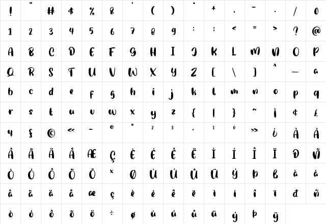 Pumpkin Story Regular  glyph index