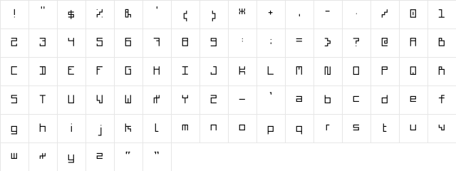 CubicCoreMono Regular  glyph index