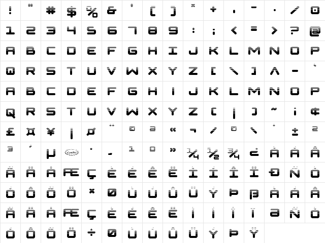 NGC 292 Halftone Regular  glyph index