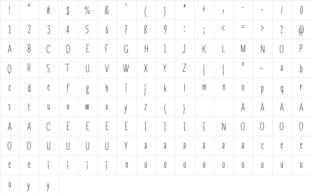 SUNRISE MINIMALIST Regular  glyph index