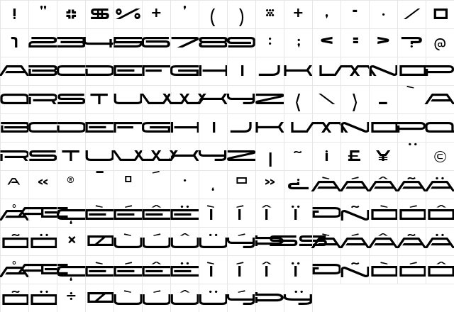 New Brilliant Regular  glyph index