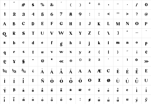 Ragila Regular  glyph index