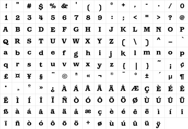 BarcelonaEF-Heavy Regular  glyph index