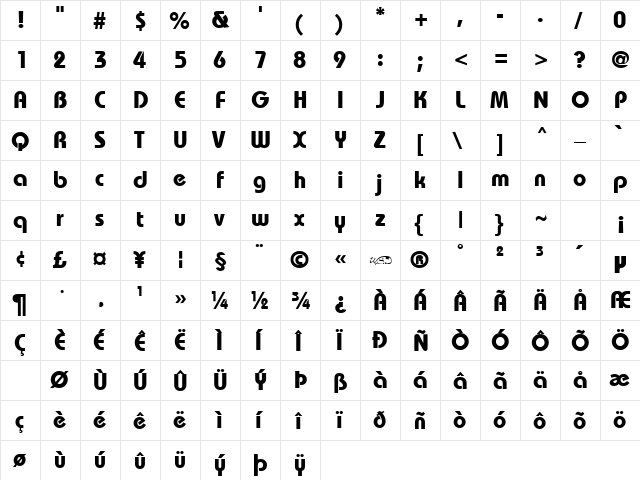 BordeauxHeavy normal  glyph index