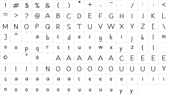Hansville Regular  glyph index