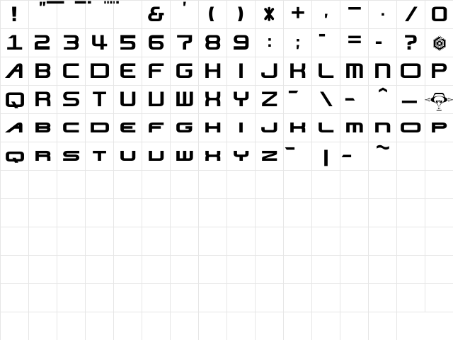 NiseJSRF Regular  glyph index