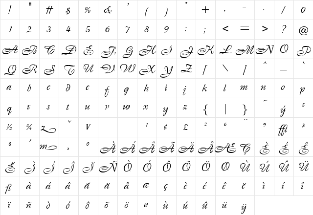 Bristol Regular  glyph index