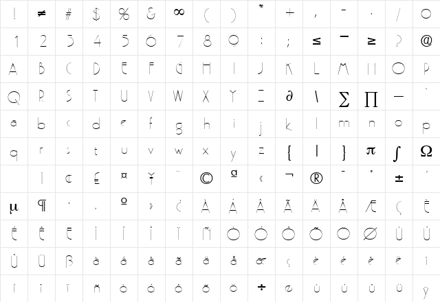 Pergamon DB Medium  glyph index