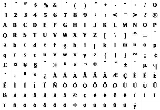 SilveradoExtraBold Roman  glyph index