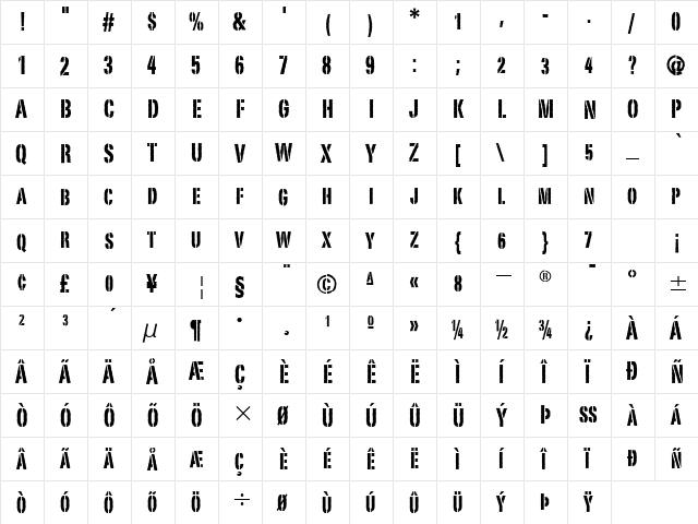 PortagoITC Roman  glyph index