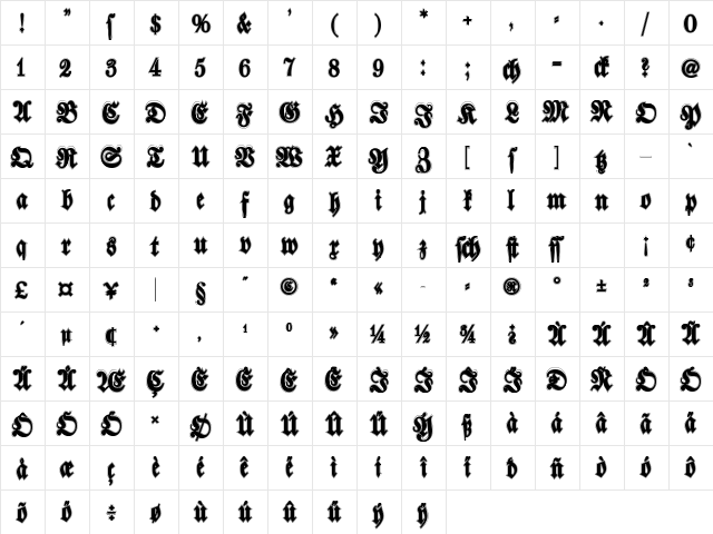 Walbaum Fraktur Bold  glyph index