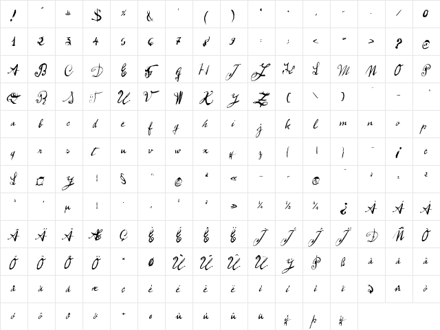 Pepe-Regular Regular  glyph index