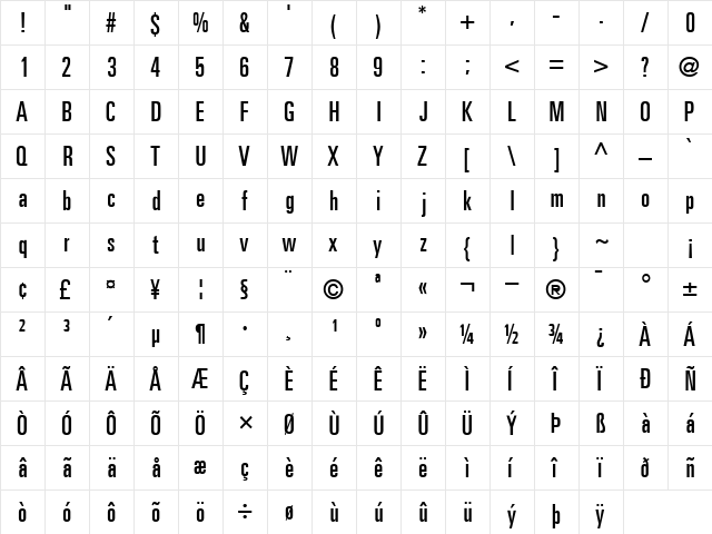NovaUltraCondSSK Regular  glyph index