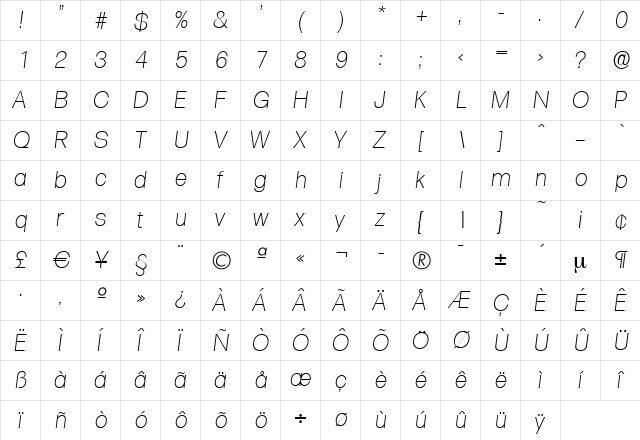 AdamBecker-ExtraLight Italic  glyph index