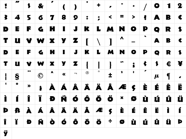 JungleFever Regular  glyph index