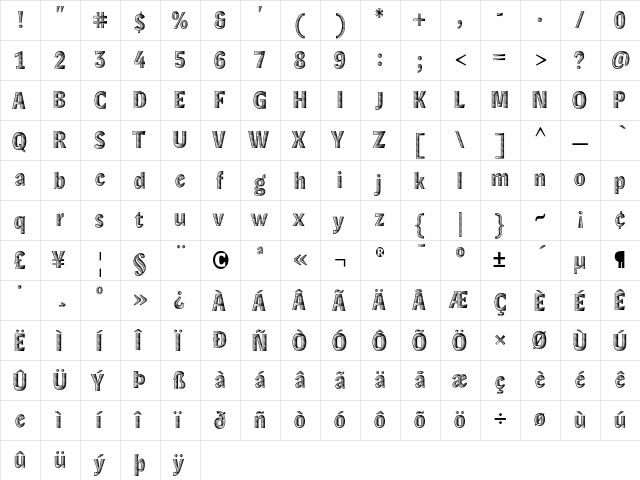 LexiconHeadline Xylo  glyph index