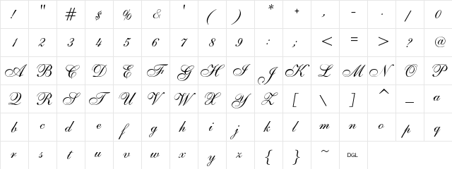 ALS Script Regular  glyph index