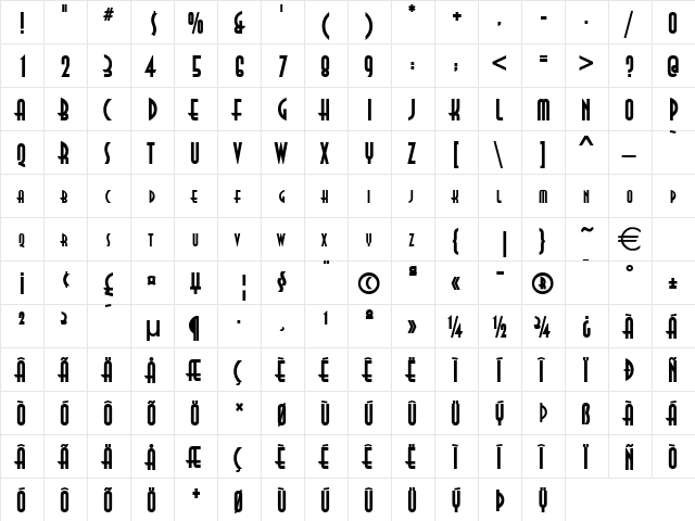 Asia Bold  glyph index