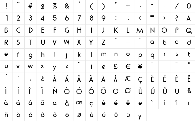 NaomiBecker Regular  glyph index