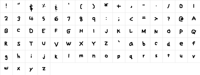 Zehk's Handwriting Medium  glyph index