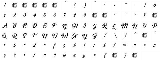 Asiyah Script Regular  glyph index