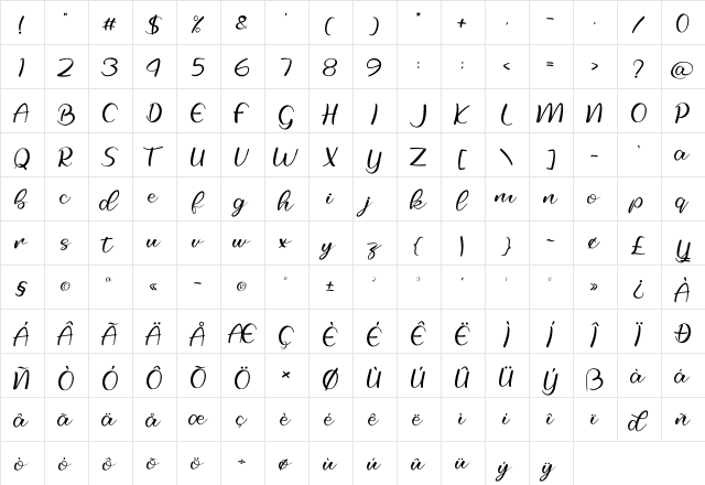 Selfila Regular  glyph index