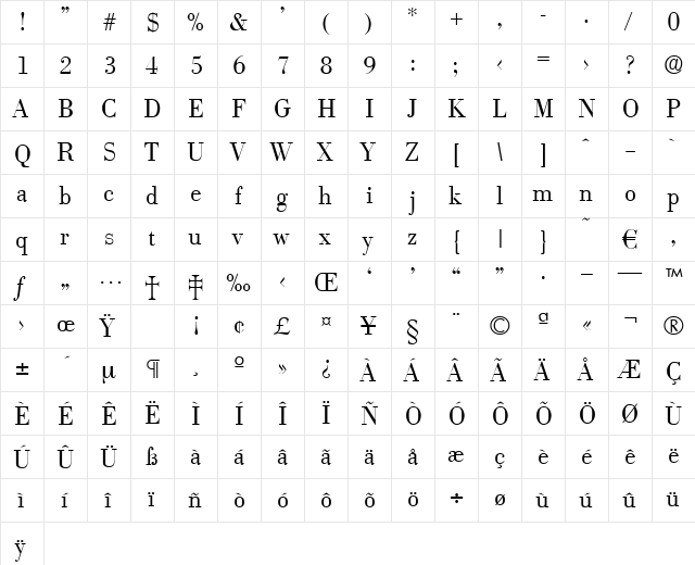 Bodoxi-Light Regular  glyph index