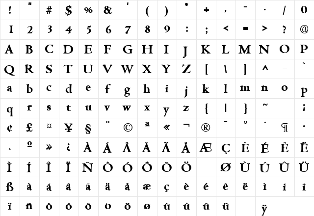 CentusLH Bold  glyph index