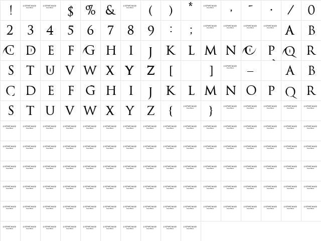 Catwoman Regular  glyph index