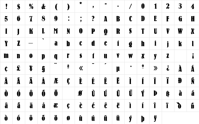Waverly Regular  glyph index