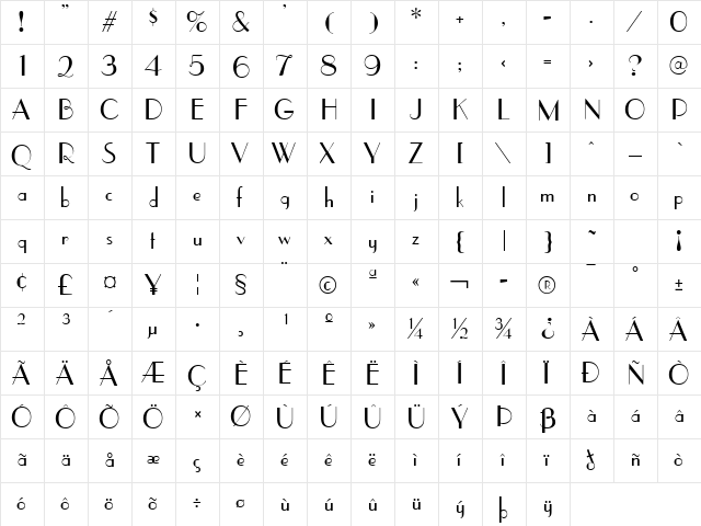 Picton Regular  glyph index