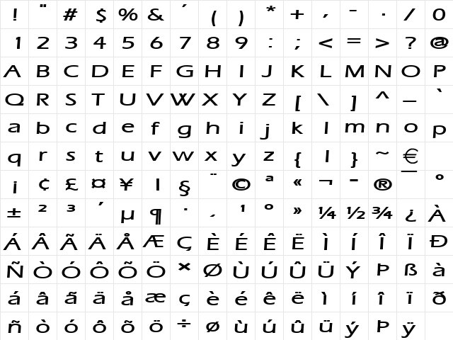 EricExtended Bold  glyph index