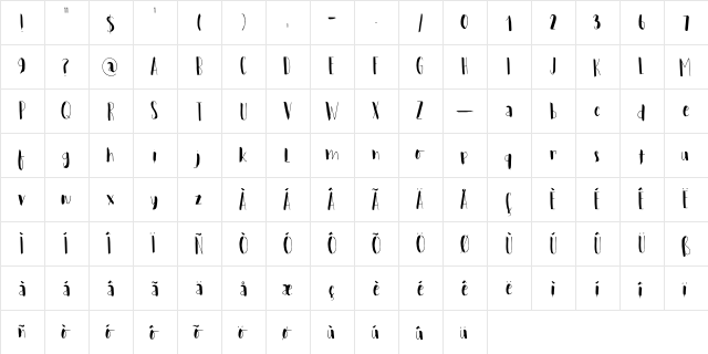 Woebegone DEMO Regular  glyph index