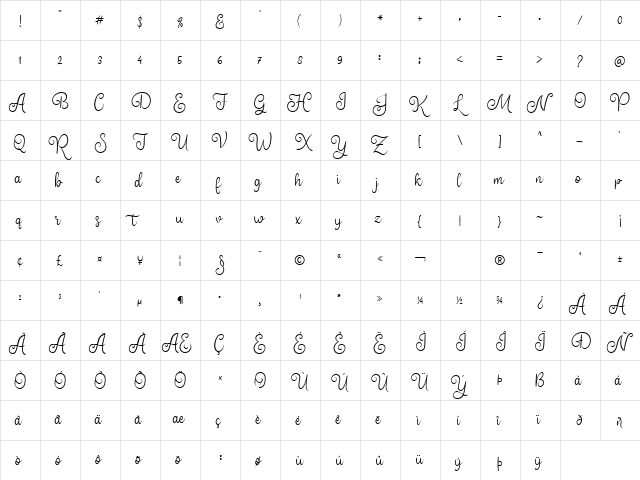 Higher Luck Regular  glyph index