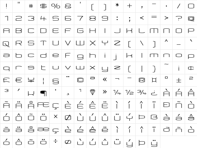 Kameleon Regular  glyph index