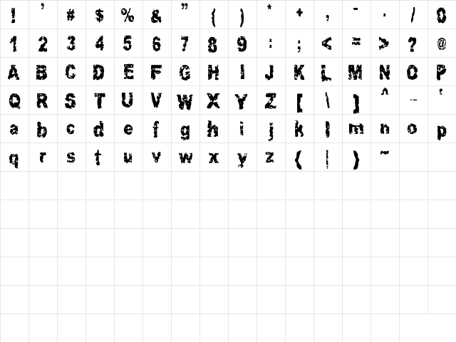 Hacknslash Regular  glyph index