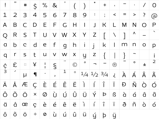EzzoBookAlt Regular  glyph index