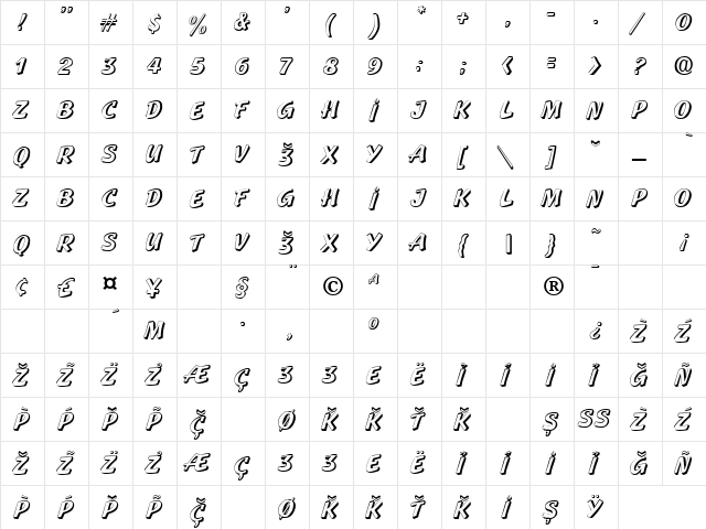 Lazuri  UTOPIC Regular  glyph index
