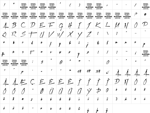 Xtreem Fat PERSONAL USE Regular  glyph index