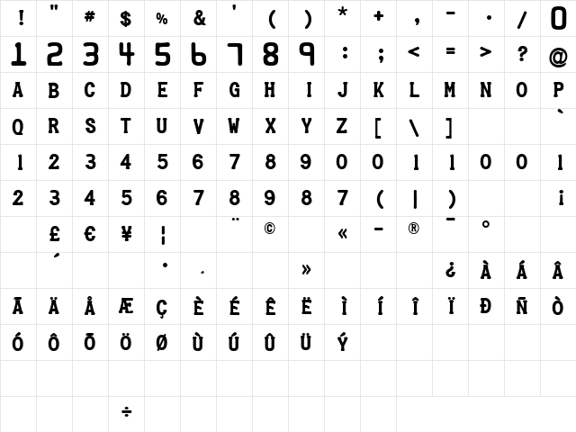 Credit Card Regular  glyph index