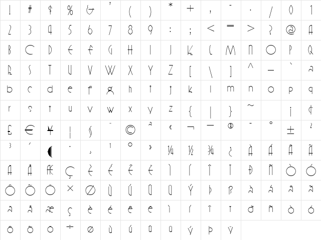 OKChoraleNF Regular  glyph index