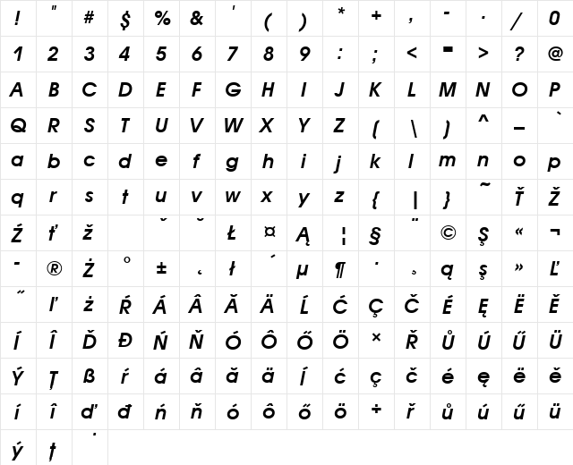 AvantGarGotItcTEEDem Italic  glyph index