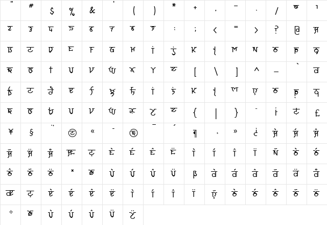 DevineTown Regular  glyph index